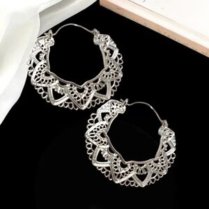 Cut Out Silver Mandala Hoop Earrings